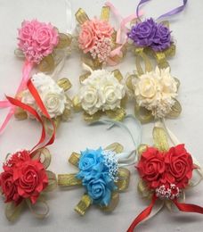 Wedding decoration mariage rose Wrist Corsages Hand Flower silk Lace PE Foam Artificial Brides Bridesmaid wrist flower christmas G4159061