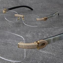 Whole New Black Mix White Buffalo Horn Frames Eyewear Rimless Micropaved Diamond set Glasses male and female 18K gold frame g6730750