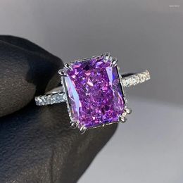 Cluster Rings Radiant Cutting Square Purple Crystal Amethyst Gemstones For Women Bling Princess Finger Bands Jewellery Accessories Gifts