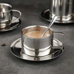 Mugs 304 Stainless Steel Coffee Cup Great Cappuccino Cups With Spoon And Saucer Suitable For Tea Lovers Gift Idea