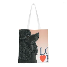 Shopping Bags Fashion Printing Poodle Black Love Tote Bag Recycling Canvas Shopper Shoulder Pudel Caniche Handbag