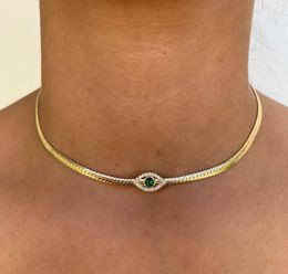 4MM Width Herringbone Chain CZ Evil Eye Charm Choker Necklace Gold Colour 2021 Design Fashion Women Jewelry5121825