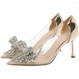 Dress Shoes Elegant Women Party Wedding Fashion Crystal Butterfly High Heel Sexy Summer Pointed Toe PVC Transparent Pumps Sandals Lady