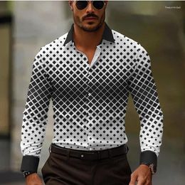 Men's Casual Shirts 16 Styles 2024 Business 3D Printed Shirt Formal Spring And Summer Lapel Long Sleeve Black XS-6XL Stretch