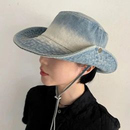 Berets High Quality Washed Retro Denim Bucket Hat Men And Women Spring Summer Sun Protection Outdoor Hiking Western Cap