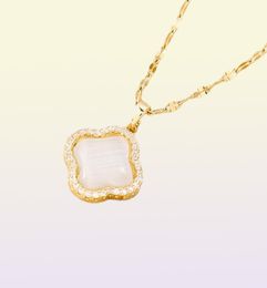 Good Lucky 18K Gold Clover Pendant Necklace Micro Pave Women Friendship Jewelry8309285