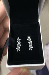 Wholesale- Silver CZ Diamond flowers Stud EARRING Original Box Set for 925 Snow Earrings Women Girls Gift Jewelry6405434