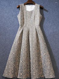 Casual Dresses Summer Luxury Designer Jacquard Embroidery Midi 2024 Sleeveless Dress Office Ladies Elegant Evening Party