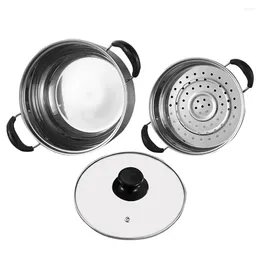 Double Boilers 1 Set Food Steamer Saucepot Stainless Steel Soup Pot Handle Cooking