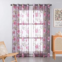 Curtain 1PC Purple Floral Burnt-Out Sheer For Living Room Voile Window Drape Kitchen Balcony Home Decoration Custom #E