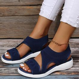 Sandals Ladies Casual Flat Fashion Solid Color Breathable Mesh Peep Toe Womens Wedges Platform White Female Footwear