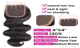 Cheap Whole Lace Closure 44 inch Middle Three Part 130 Density Natural Black Straight Body Brazilian Human Hair T6889144