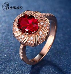 Wedding Rings Bamos Luxury Red Zircon Engagement Finger Ring Rose Gold Colour Big For Women Vintage Birthstone Jewellery Gift1072601