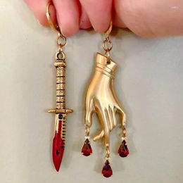 Dangle Earrings Vintage Creative Ruby Dagger Asymmetrical Tassel For Women Girls 2024 Fashion Gold Colour Drop Earring Party Gifts
