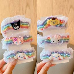 Hair Accessories Children Cute Cartoon Rainbow Mesh Large Intestine Ring Hair Bands Girls Soft Scrunchies Rubber Bands Kids Hair Accessories