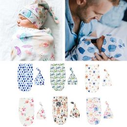 Blankets 2Pcs/Set Born Fashion Baby Swaddle Blanket Infant Boys Girls Sleeping Bag Muslin Wrap Hat Set Accessories