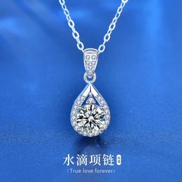 Mosang Stone Sterling Silver Necklace Jewelry for Women Versatile and High Grade Water Drop Pendant New Mothers Day Gift