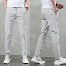 Spring Summer Casual Pants Mens Slim Straight Lightweight Breathable Trousers Quick Dry Elastic Male Golf Sweatpants 240417