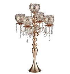 Tall 5arms Metal rose Gold Candelabras With Pendants Romantic Wedding Table Candle Holder Home Decoration4668905