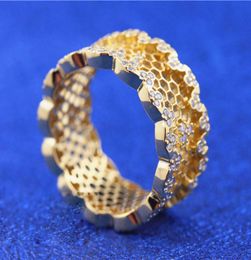 18CT Gold Plated Shine Honeycomb Lace Ring with Cz Stones Fit Charm Jewelry Engagement Wedding Lovers Fashion Ring1315648