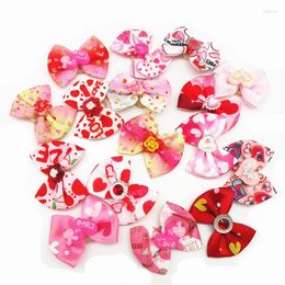 Dog Apparel 100PC/Lot Pet Hair Bows Red Pink Grooming For Valentine's Day Accessories Rubber Bands