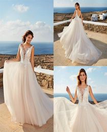 Boho Eddy K Aline Wedding Dresses Appliqud Lace Sexy Vneck Sleeveless Backless Bridal Dress Sweep Train Cheap Beach Bridal Gown 4874501