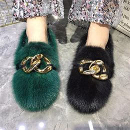 Casual Shoes 2024 Winter Warm Furry Flats Thick Sole Creepers Real Moccasins Flat Ladies Espadrilles Zapatos Mujer