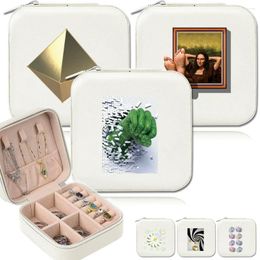 Cosmetic Bags Multi Grid Jewellery Box For Women's Accessories PU Leather Waterproof JewelBox 3D Pattern Printing Series Organiser Case