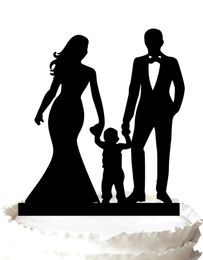 Family cake topper Bride and Groom hand with their cute son silhouette wedding cake topper37 Colour for option 9743072