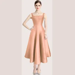 Casual Dresses 2024 Elegant Women's Square Collar Prom Party Midi Dress High Quality Summer Sleeveless Tank Slim Waist Ball Gown Vestidos