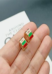 Rose gold titanium steel women Hoop Huggie earrings letter red and green fashion luxury ladies wedding gift for girlfriend jewelry4250119