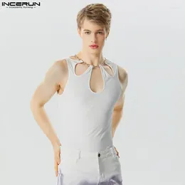 Men's Tank Tops INCERUN 2024 American Style Mens Solid All-match Casual Fashionable Male Hollow Design Sleeveless Vests S-5XL