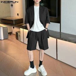 INCERUN Korean Style Men Sets Short Sleeved Suit Jackets Shorts Fashionable Simple Solid Allmatch Twopiece S5XL 240430