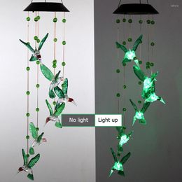 Decorative Figurines LED Solar Wind Bell Hummingbird Hanging Ornaments Outdoor Garden Chime