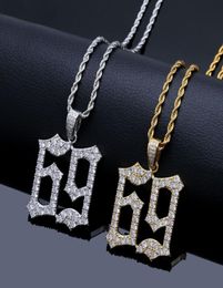 Hip Hop Fashion 69 Saw Necklace Cubic Zircon Gold Silver Saw Horror Movie Theme Digit Number Pendant Necklace Iced Out80738512428730