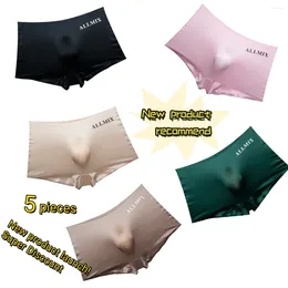 Underpants 5-piece 3D Convex Pouch Sexy Letter Semi Transparent Ice Silk Thin Men's Underwear With Four Corners And Flat Corner Men Boxer