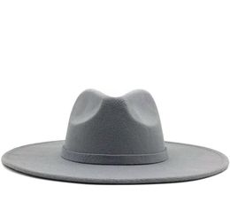 Wide Brim Hats Fedora Hat For Women Solid Colour Wool Felt Men Autumn Winter Panama Gamble Grey Jazz Cap5750553