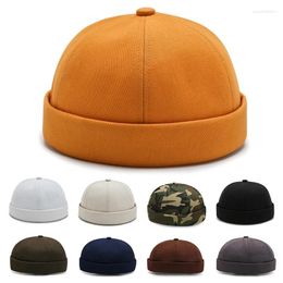 Berets Vintage Brimless Skullies Cap Cotton Melon Skin Hat Hip Hop Hats Street Solid Colour Soft Top Portable Multipurpos Handmade