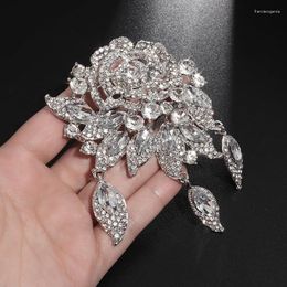 Brooches Fashion Elegant Bridal Clear Rhinestone Crystal Deco Art Rose Flower Brooch Women Costume Jewelry Accessories
