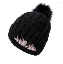 BeanieSkull Caps 2022 Womens Satin Lined Knit Beanie Hat Acrylic Warm Winter Hats For Women Men Silk Lining Soft Slouchy Fashion 4377327