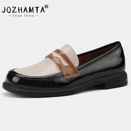 Casual Shoes JOZHAMTA Size 34-40 Women Flats Real Leather Spring Loafers Thick Heels For Woman Office Lady Daily Footwear