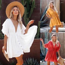 BamBoo Knot Cotton Drawstring Belt Beach Cover Up For Sun Protection Sexy Backless Dress Short Skirt SwimSuit And