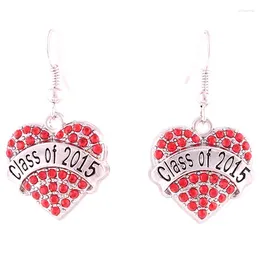 Dangle Earrings Female Heart Pendant Class Of 2024 Written With Crystals High Grade Zinc Alloy Provide Drop