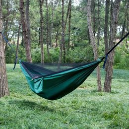 Hammocks Portable Mosquito Net Nylon Camping Hammock with Waterproof Rain Fly Canopy Tarp for Outdoor Hanging Bed Sleeping