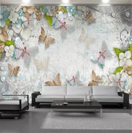 Custom Floral Wallpaper 3D Butterfly Flower Pearl Gorgeous Living Room Bedroom Background Wall Decoration Mural Wallpapers Wallcov7182939