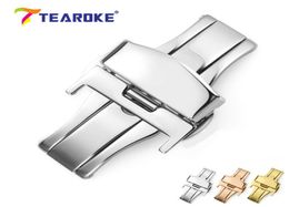 TEAROKE Butterfly Deployment Watch Band Double Push Button Fold Strap Buckle Clasp 16 18 20 22 24mm Gold Rose Gold Silver9128102