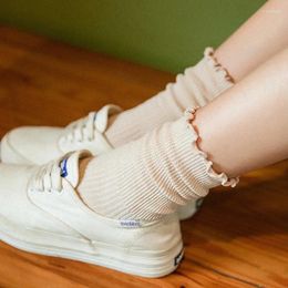 Women Socks Cotton Breathable Harajuku Retro Streetwear Solid Black White Japanese Kawaii Cute Frily Ruffle