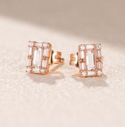 NEW Luxury designer 18K Rose Gold Stud EARRING Original Box set For 925 Sterling Silver Crystal Icicle CZ Diamond Earrings8950069