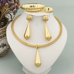 Water Drop Earrings Necklace Jewelry Set for Women Indian Dubai Gold Color Bracelet Ring for Wedding Bride Clothing Accessories 240423