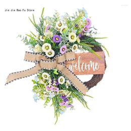 Decorative Flowers E8BD Artificial Spring Wreath With Welcome Sign For Front Door Indoor And Outdoor